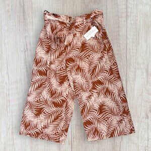 NWT FRENCH LAUNDRY Palm Leaf Pattern Wide Leg Palazzo Elastic Cropped Pants L XL